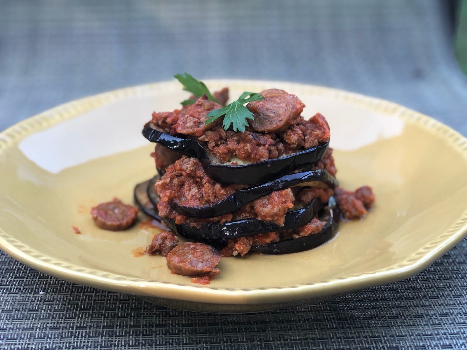 Hot Italian Sausage Ragu Eggplant Stacks
