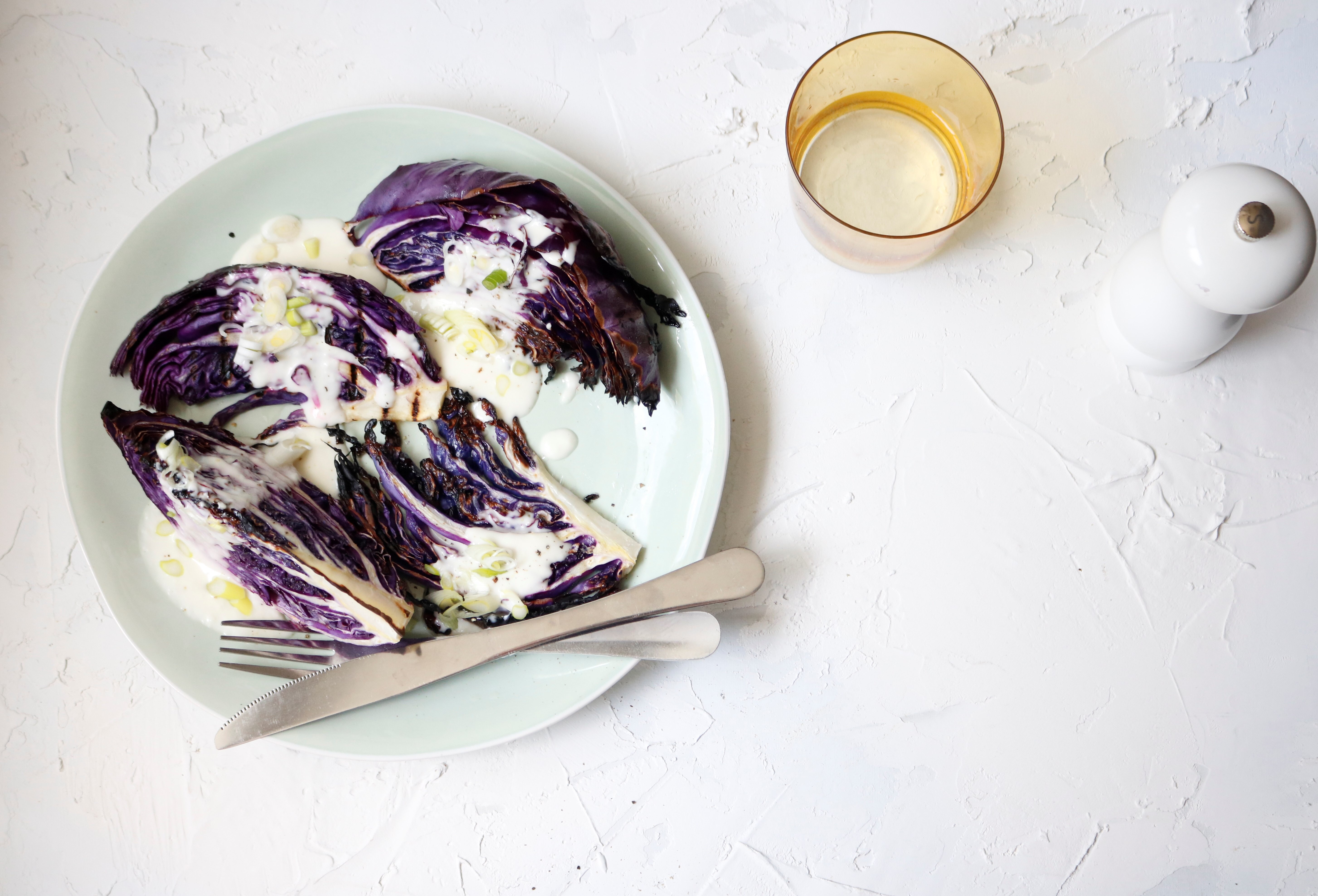Grilled Purple Cabbage Salad w/ Creamy Apple Cider Vinaigrette by Sara Chana Gruskin | @she_cooks_that