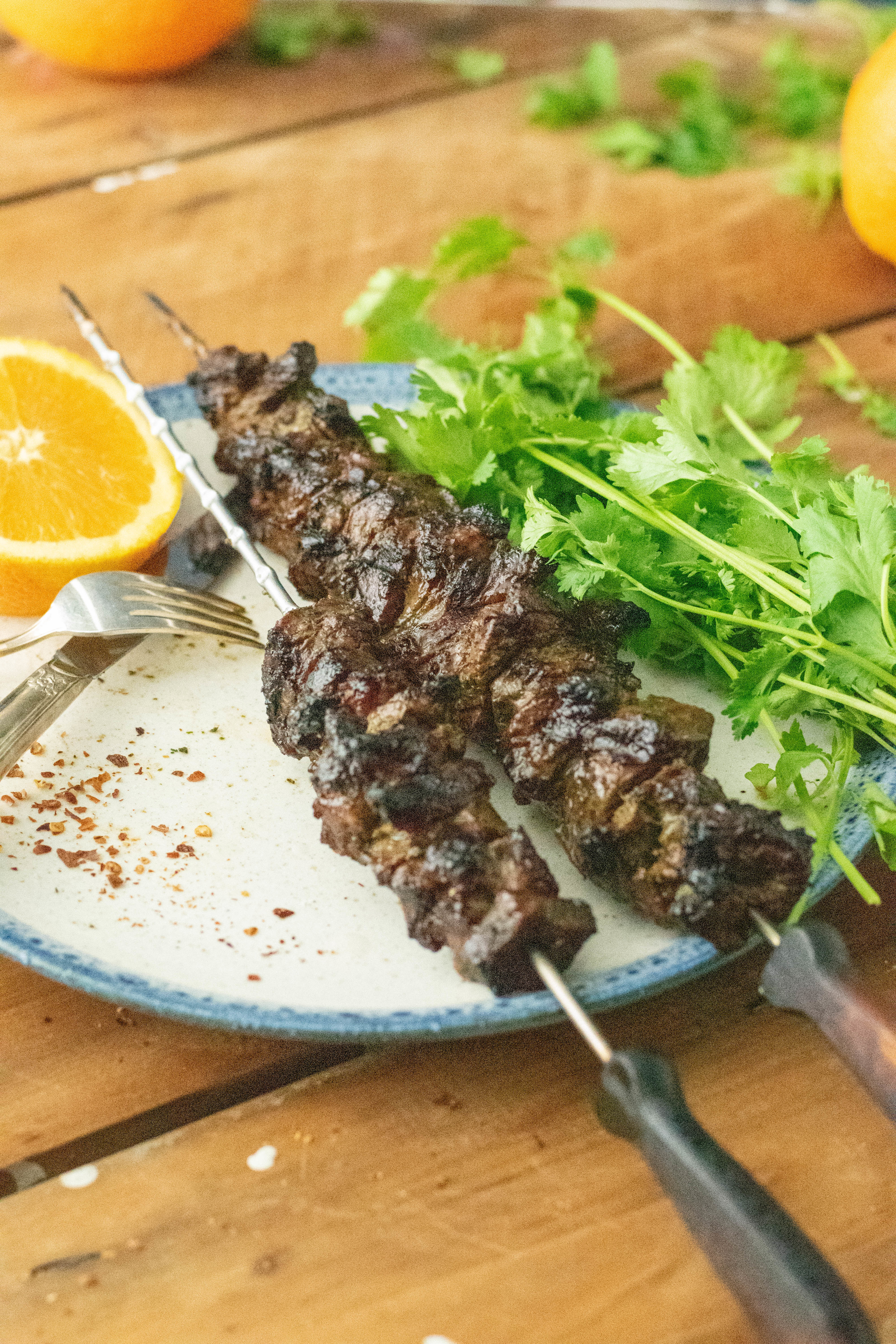 Grilled Beef Kebabs with Orange-Herb Marinade by Sandy Leibowitz | @plantainsandchallah