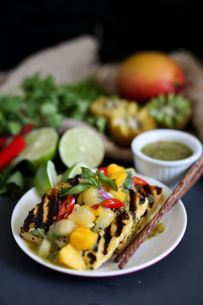 Thai Grilled Tofu with Mango Kiwi Salsa by Ksenia Prints | @Immigrantstable