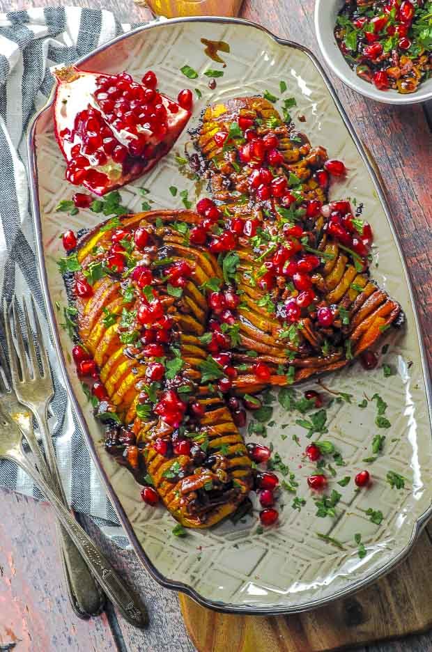 Hasselback Roasted Butternut Squash with Balsamic Glaze by Vicky Cohen and Ruth Fox |@mayihavethatrecipe