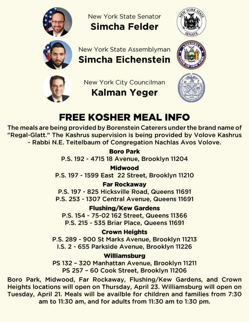 Free Kosher Meals Available Now In New York
