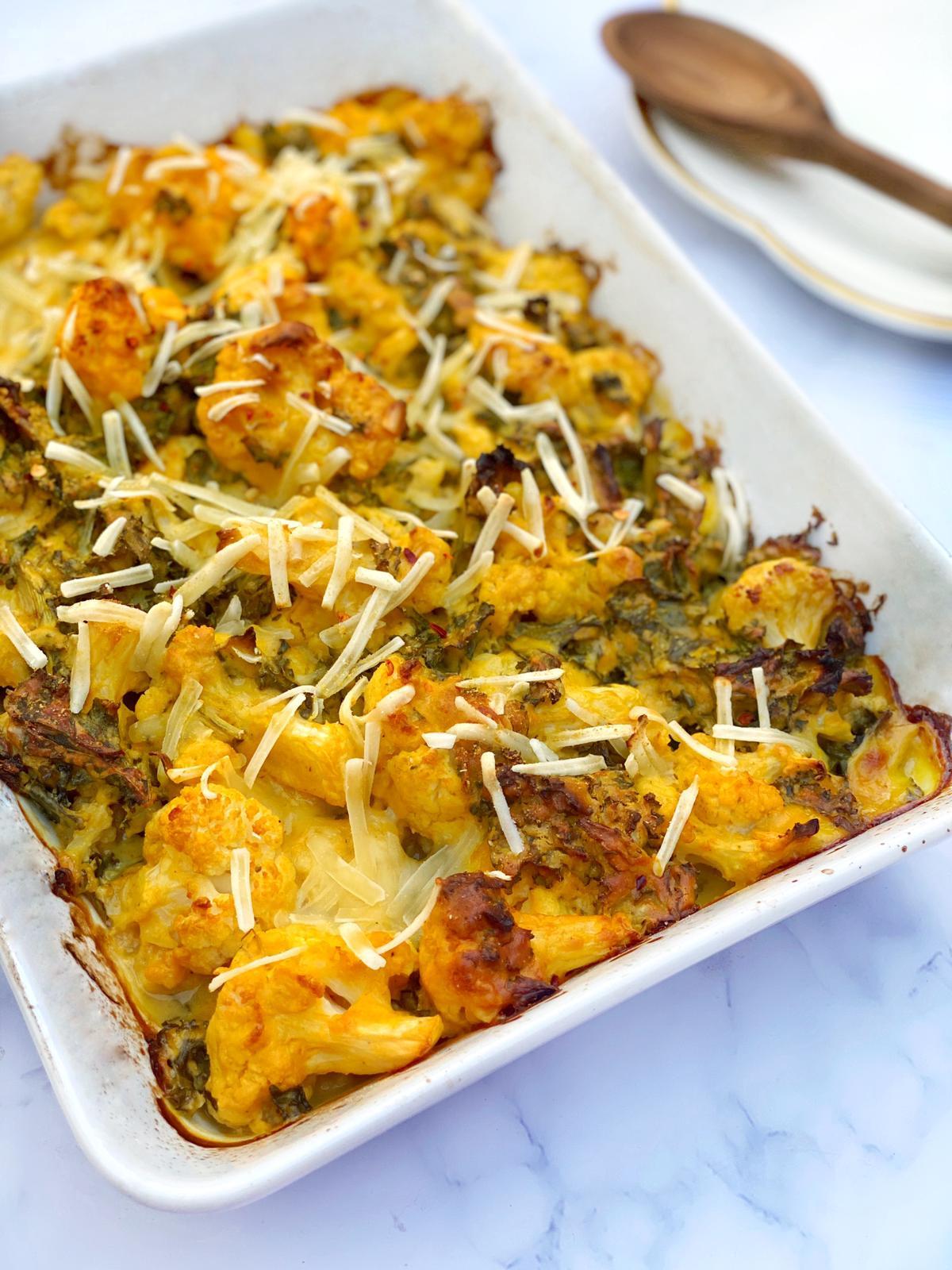 Vegan Cheesy Cauliflower & Kale Bake by Natalya Fisher|@littleleafkitchen
