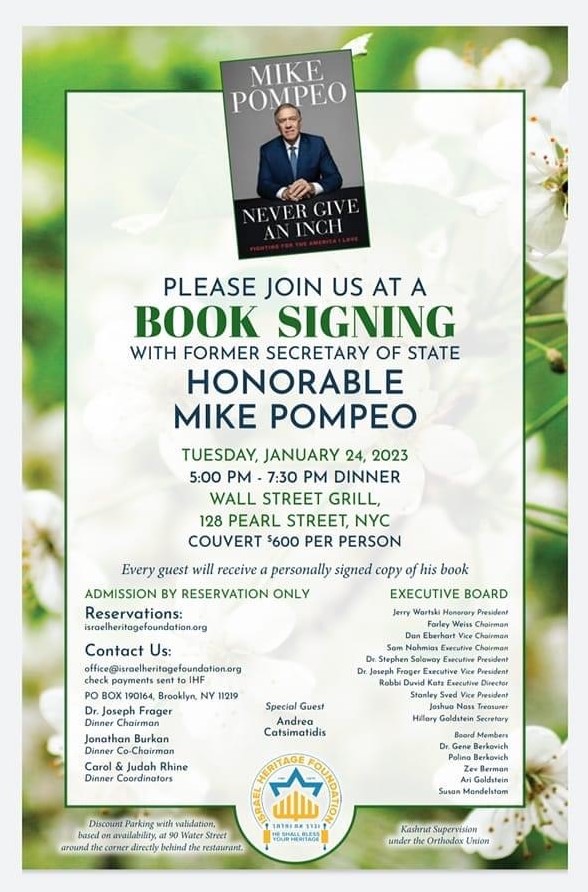 JOIN US FOR A BOOK SIGNING WITH HONORABLE MIKE POMPEO
